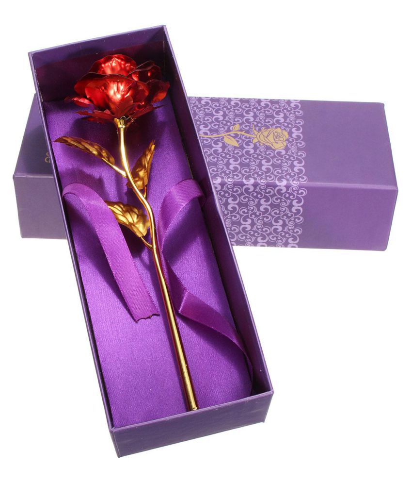 Valentine's Day Special Gold-Toned Artificial Rose Flower Stick - WallMantra
